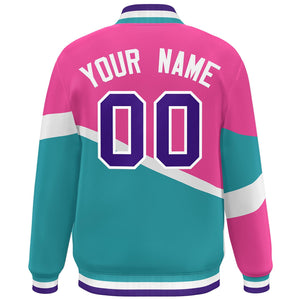 Custom Pink Aqua Purple-White Color Block Bomber Varsity Baseball Jacket