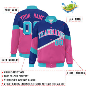 Custom Royal Pink-White Color Block Bomber Varsity Baseball Jacket