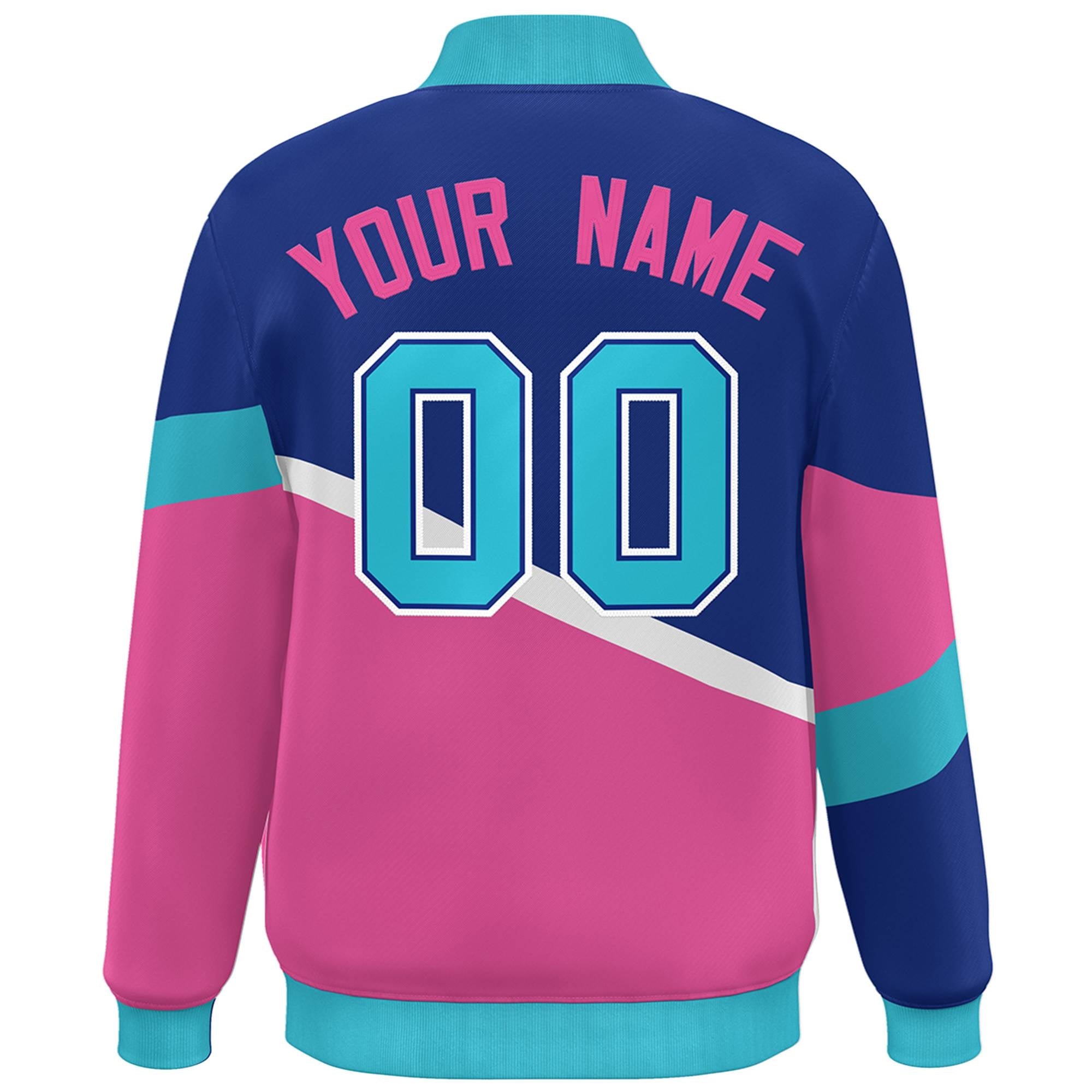 Custom Royal Pink-White Color Block Bomber Varsity Baseball Jacket