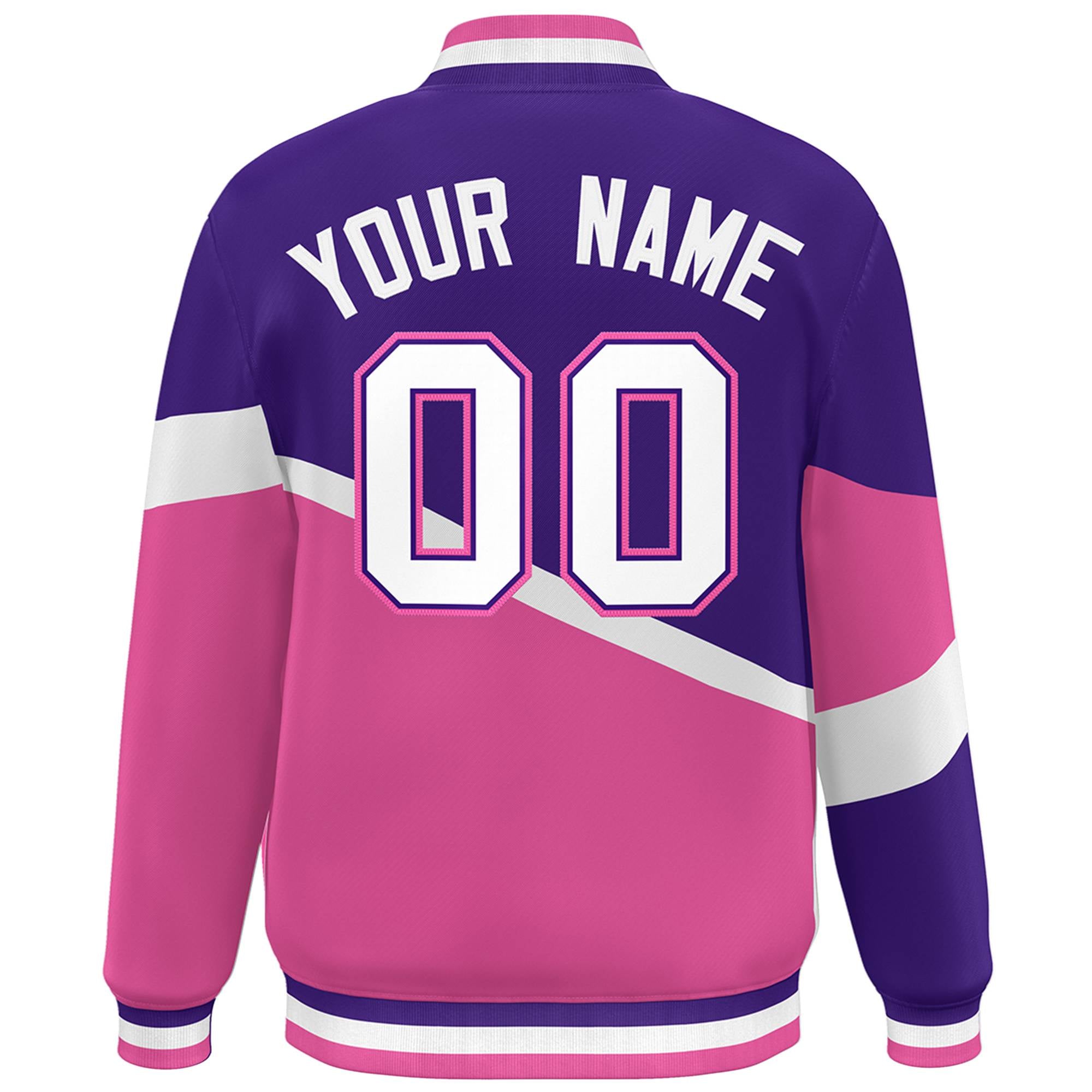 Custom Purple Pink White-Purple Color Block Bomber Varsity Baseball Jacket