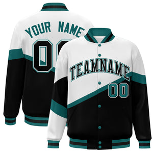 Custom White Black-White Color Block Bomber Varsity Baseball Jacket