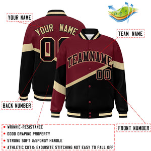 Custom Crimson Black Black-Crimson Color Block Bomber Varsity Baseball Jacket