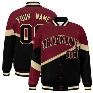 Custom Crimson Black Black-Crimson Color Block Bomber Varsity Baseball Jacket