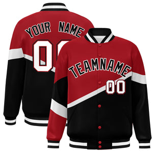 Custom Red Black-White Color Block Bomber Varsity Baseball Jacket