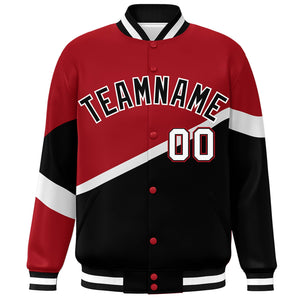 Custom Red Black-White Color Block Bomber Varsity Baseball Jacket