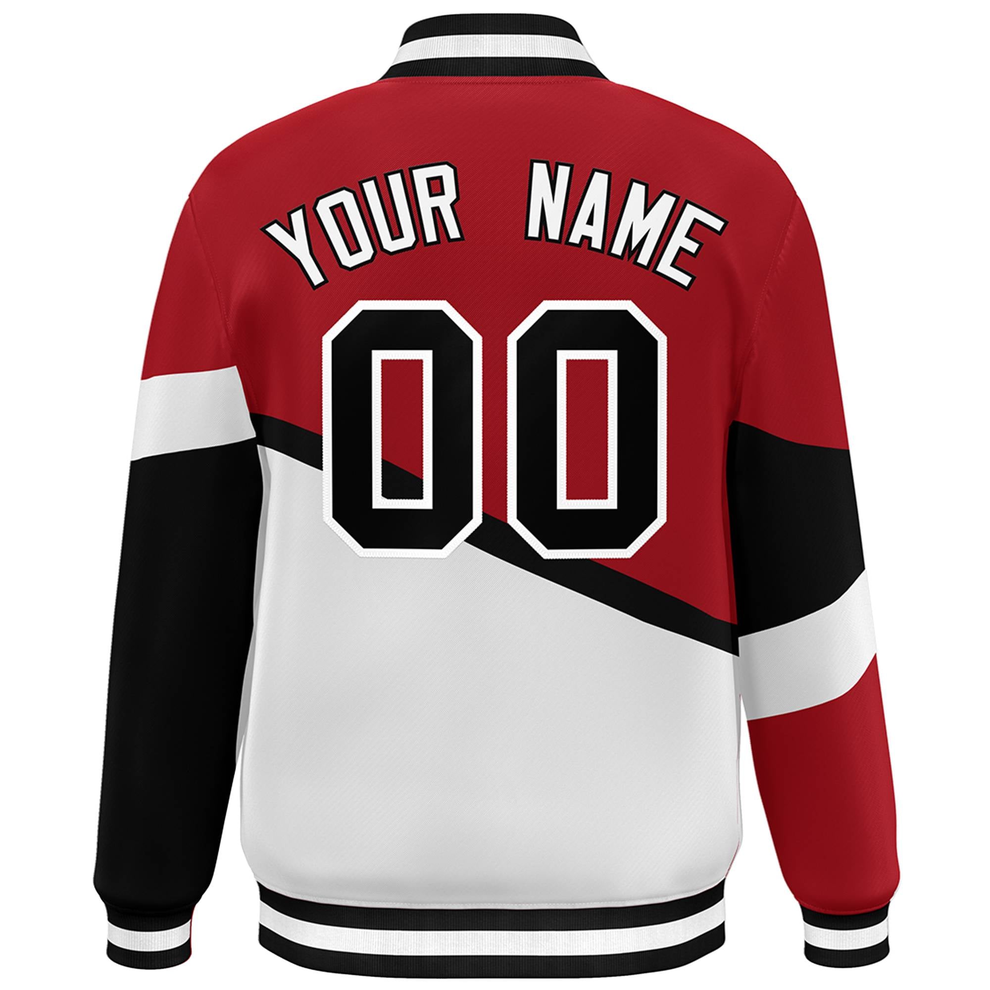 Custom Red White Black-White Color Block Bomber Varsity Baseball Jacket