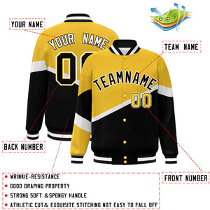 Custom Gold Black-White Color Block Bomber Varsity Baseball Jacket