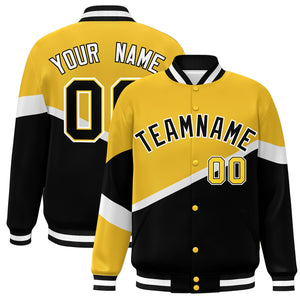 Custom Gold Black-White Color Block Bomber Varsity Baseball Jacket