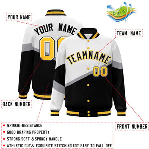 Custom White Black-White Color Block Bomber Varsity Baseball Jacket