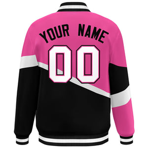 Custom Pink Black White-Pink Color Block Bomber Varsity Baseball Jacket