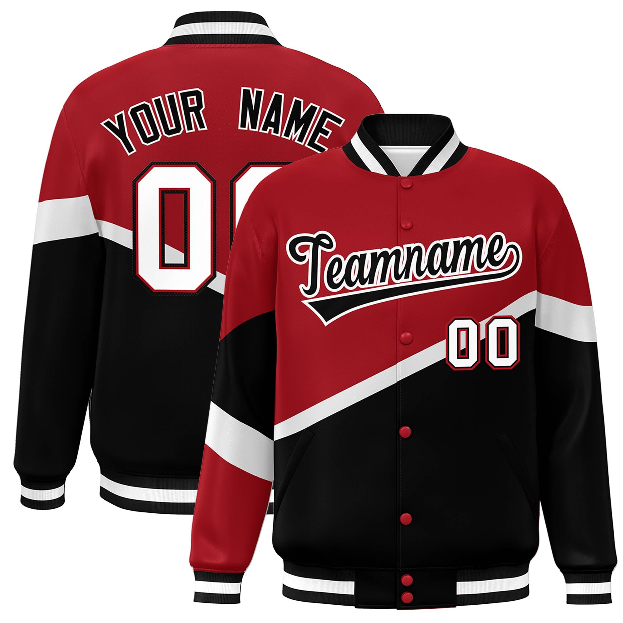 Custom Red Black-White Color Block Bomber Varsity Baseball Jacket