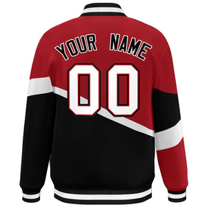 Custom Red Black-White Color Block Bomber Varsity Baseball Jacket