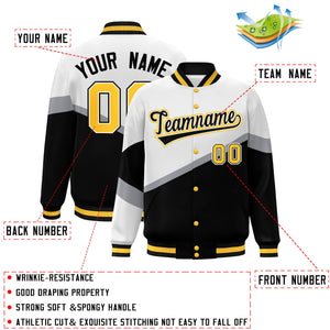 Custom White Black-White Color Block Bomber Varsity Baseball Jacket