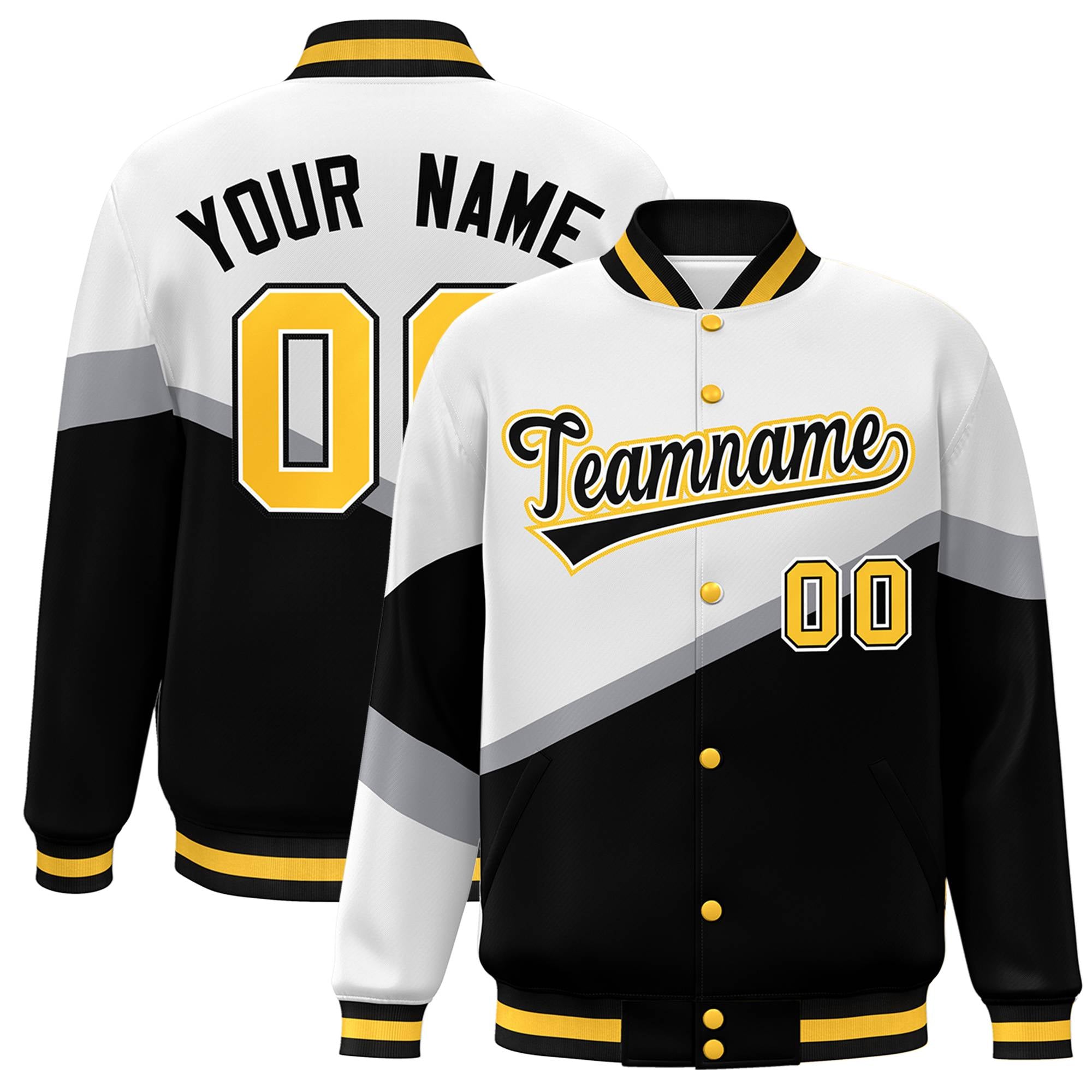 Custom White Black-White Color Block Bomber Varsity Baseball Jacket