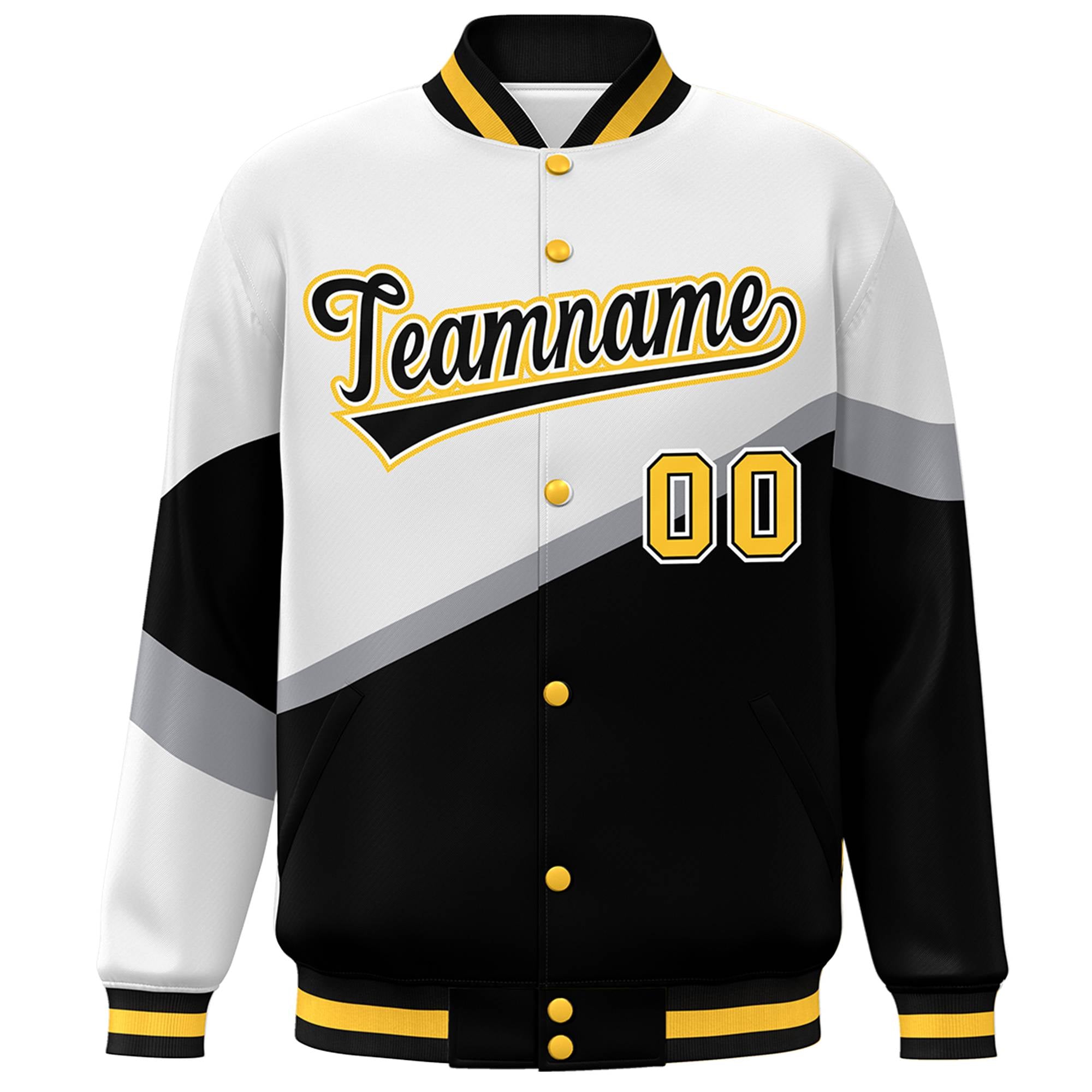 Custom White Black-White Color Block Bomber Varsity Baseball Jacket