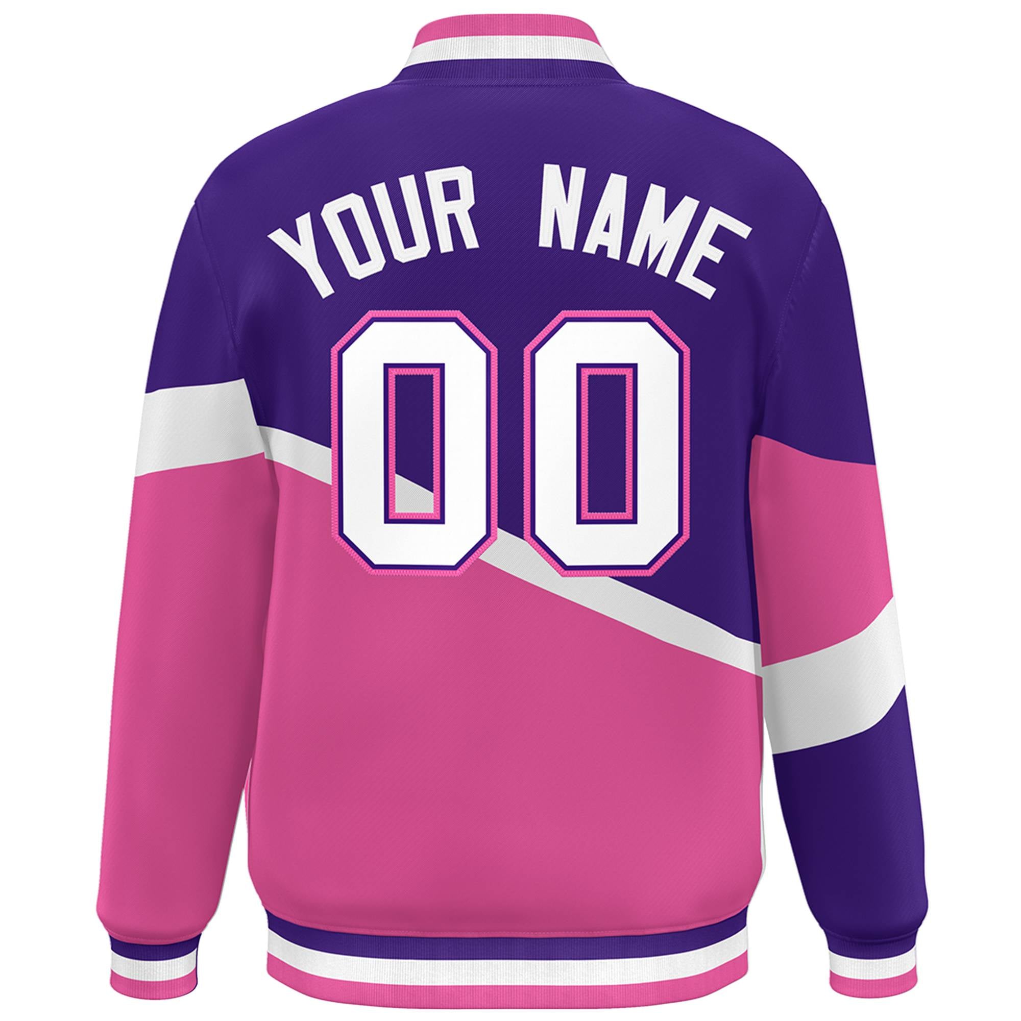 Custom Purple Pink White-Purple Color Block Bomber Varsity Baseball Jacket