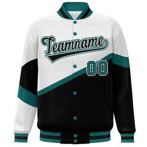 Custom White Black-White Color Block Bomber Varsity Baseball Jacket