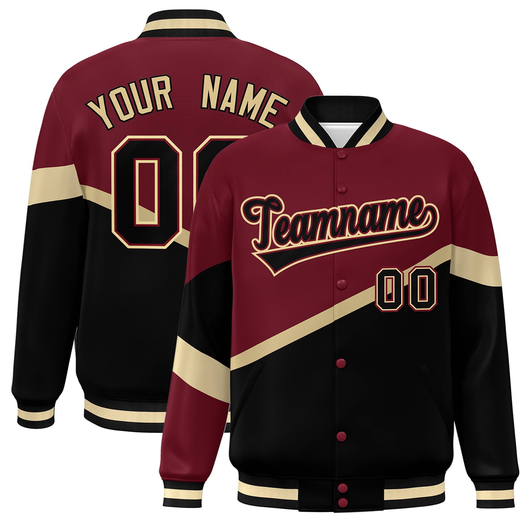 Custom Crimson Black Black-Crimson Color Block Bomber Varsity Baseball Jacket