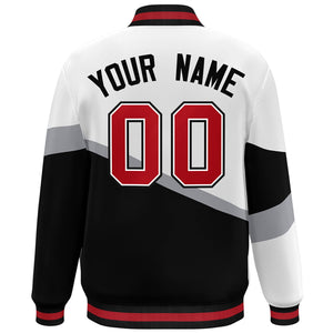 Custom White Black Red-White Color Block Bomber Varsity Baseball Jacket