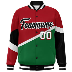 Custom Red Kelly Green Black-White Color Block Bomber Varsity Baseball Jacket