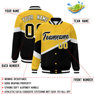 Custom Gold Black-White Color Block Bomber Varsity Baseball Jacket