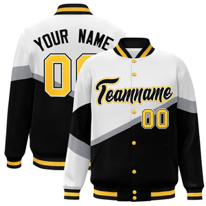 Custom White Black-White Color Block Bomber Varsity Baseball Jacket