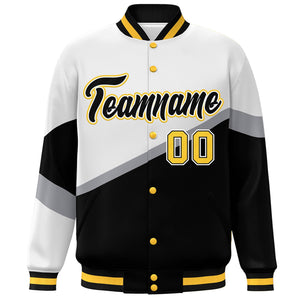 Custom White Black-White Color Block Bomber Varsity Baseball Jacket