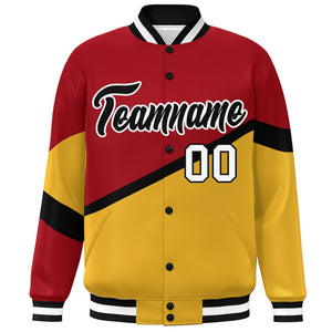 Custom Red Gold Black-White Color Block Bomber Varsity Baseball Jacket