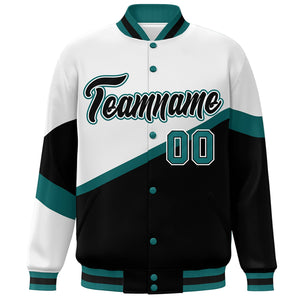 Custom White Black-White Color Block Bomber Varsity Baseball Jacket