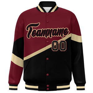 Custom Crimson Black Black-Crimson Color Block Bomber Varsity Baseball Jacket