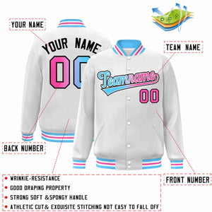 Custom White Powder Blue-White Gradient Fashion Letterman Bomber Varsity Jacket