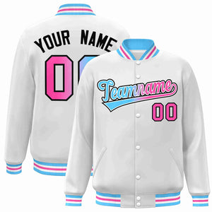 Custom White Powder Blue-White Gradient Fashion Letterman Bomber Varsity Jacket