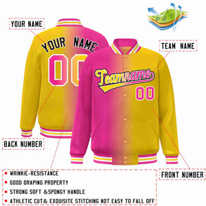 Custom Pink Yellow-White Gradient Fashion Letterman Bomber Varsity Jacket