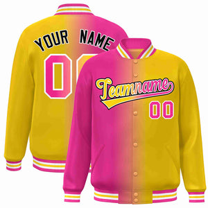 Custom Pink Yellow-White Gradient Fashion Letterman Bomber Varsity Jacket