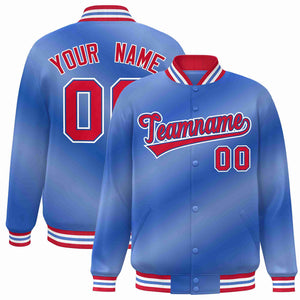 Custom Light Blue Red-Royal Gradient Fashion Letterman Bomber Varsity Jacket