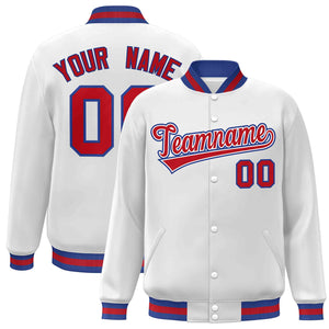 Custom White Red-White Classic Style Varsity Full-Snap Letterman Jacket