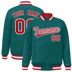 Custom Aqua Red-White Classic Style Varsity Full-Snap Letterman Jacket