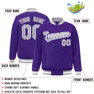 Custom Purple Gray-White Classic Style Varsity Full-Snap Letterman Jacket