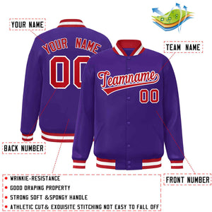 Custom Purple Red-White Classic Style Varsity Full-Snap Letterman Jacket