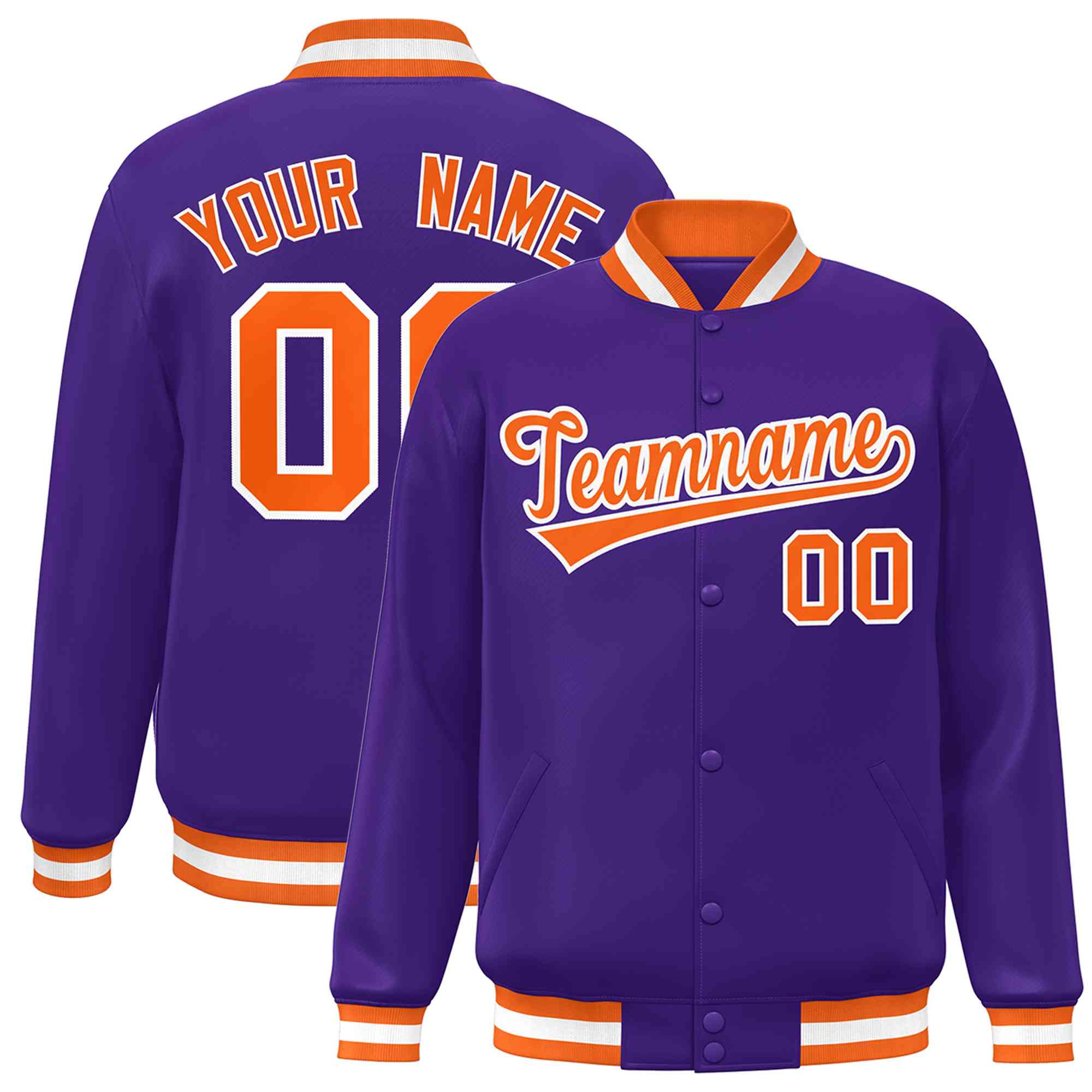 Custom Purple Orange-White Classic Style Varsity Full-Snap Letterman Jacket