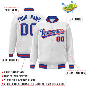 Veste Letterman Varsity Full-Snap Custom White Royal-White de style classique