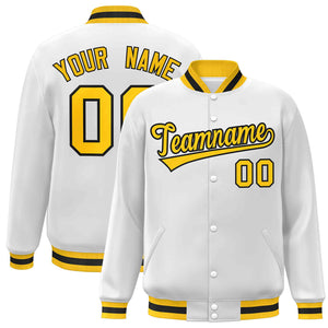 Custom White Gold-Black Classic Style Varsity Full-Snap Letterman Jacket