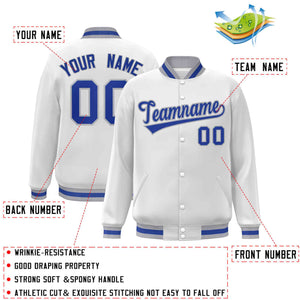 Custom White Royal-Gray Classic Style Varsity Full-Snap Letterman Jacket