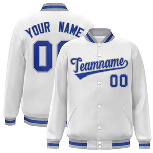 Custom White Royal-Gray Classic Style Varsity Full-Snap Letterman Jacket