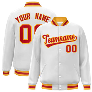 Custom White Red-Gold Classic Style Varsity Full-Snap Letterman Jacket