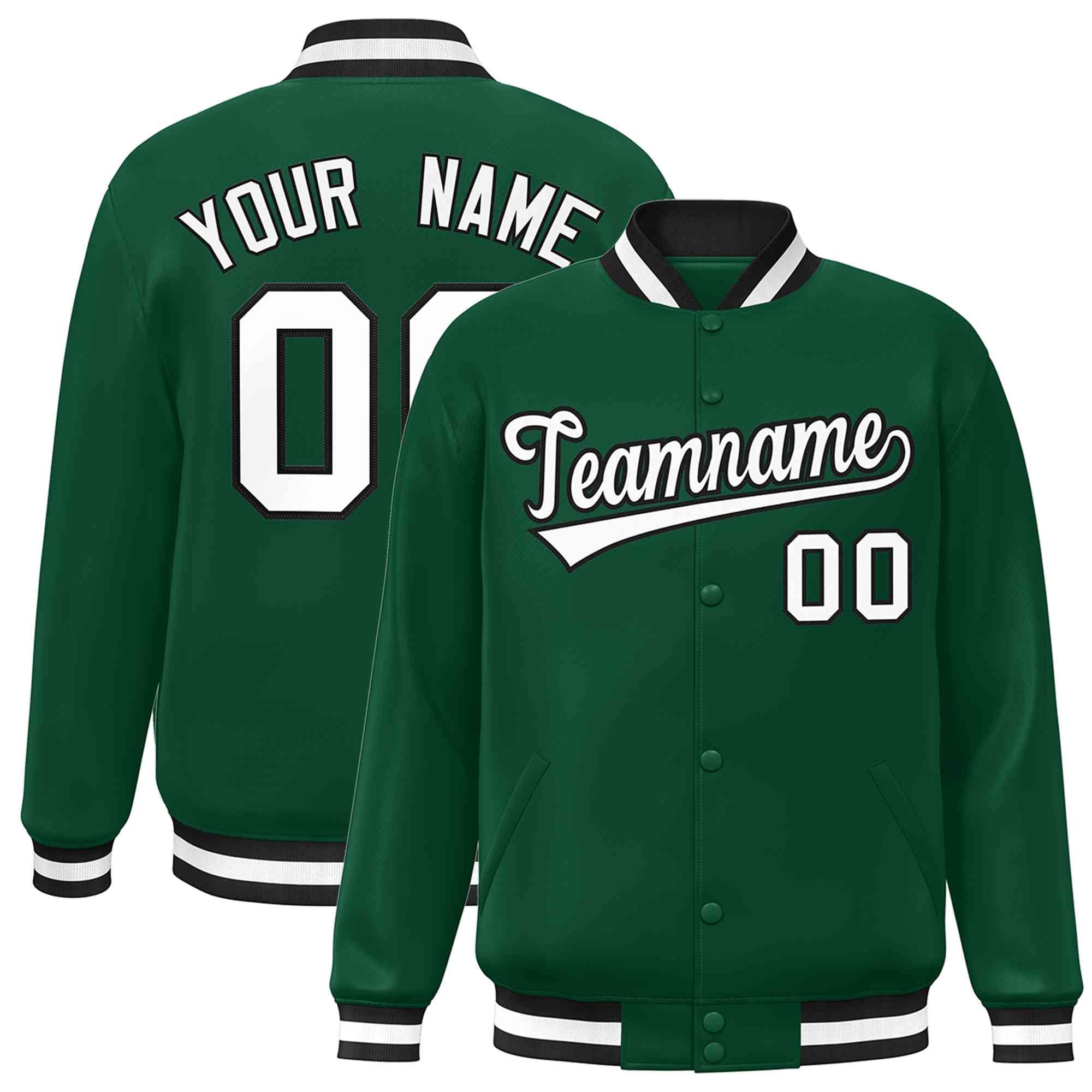 Custom Green White-Black Classic Style Varsity Full-Snap Letterman Jacket