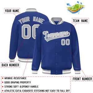 Custom Royal Gray-White Classic Style Varsity Full-Snap Letterman Jacket