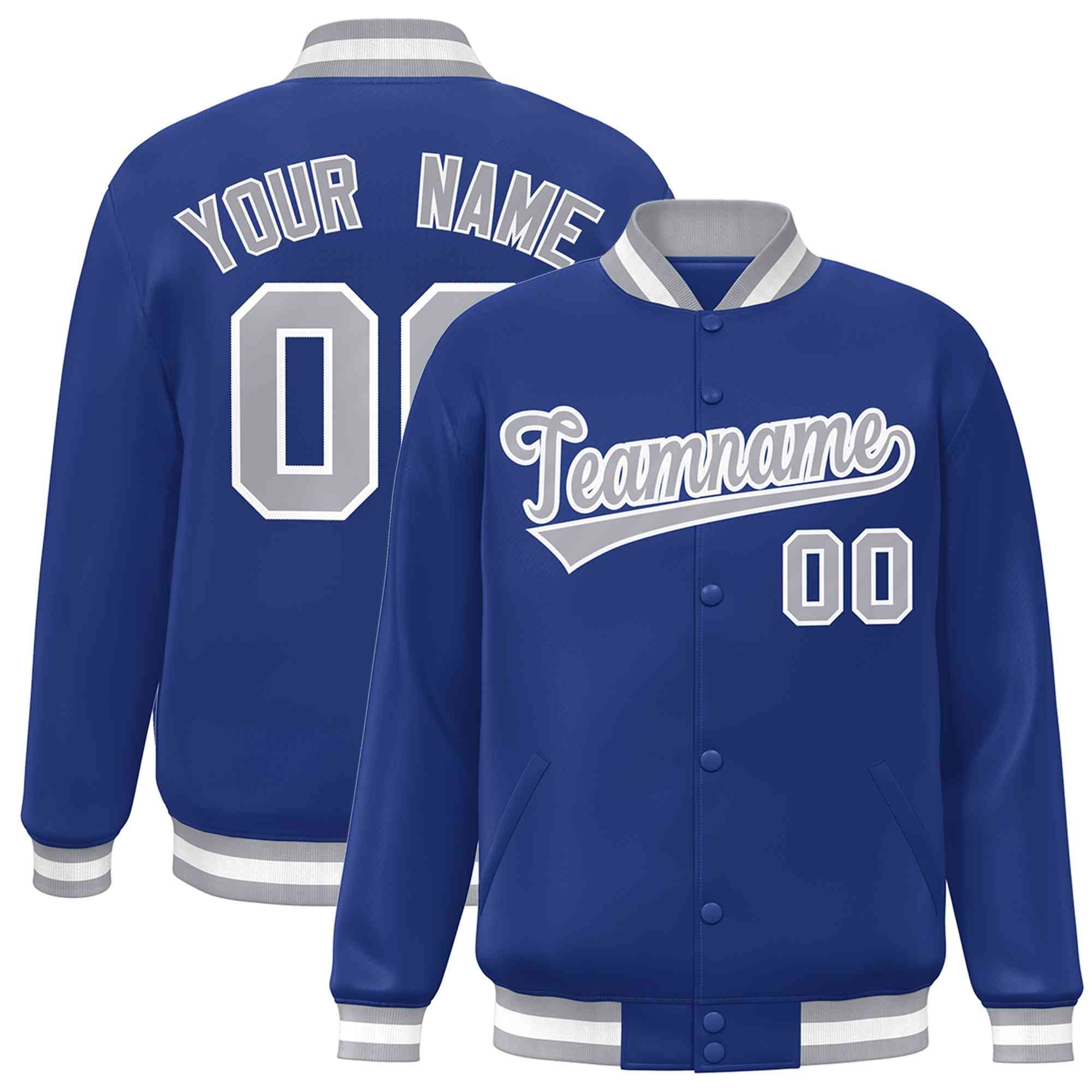 Custom Royal Gray-White Classic Style Varsity Full-Snap Letterman Jacket