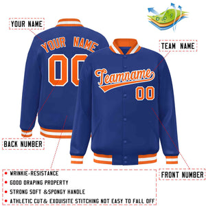 Custom Royal Orange-White Classic Style Varsity Full-Snap Letterman Jacket