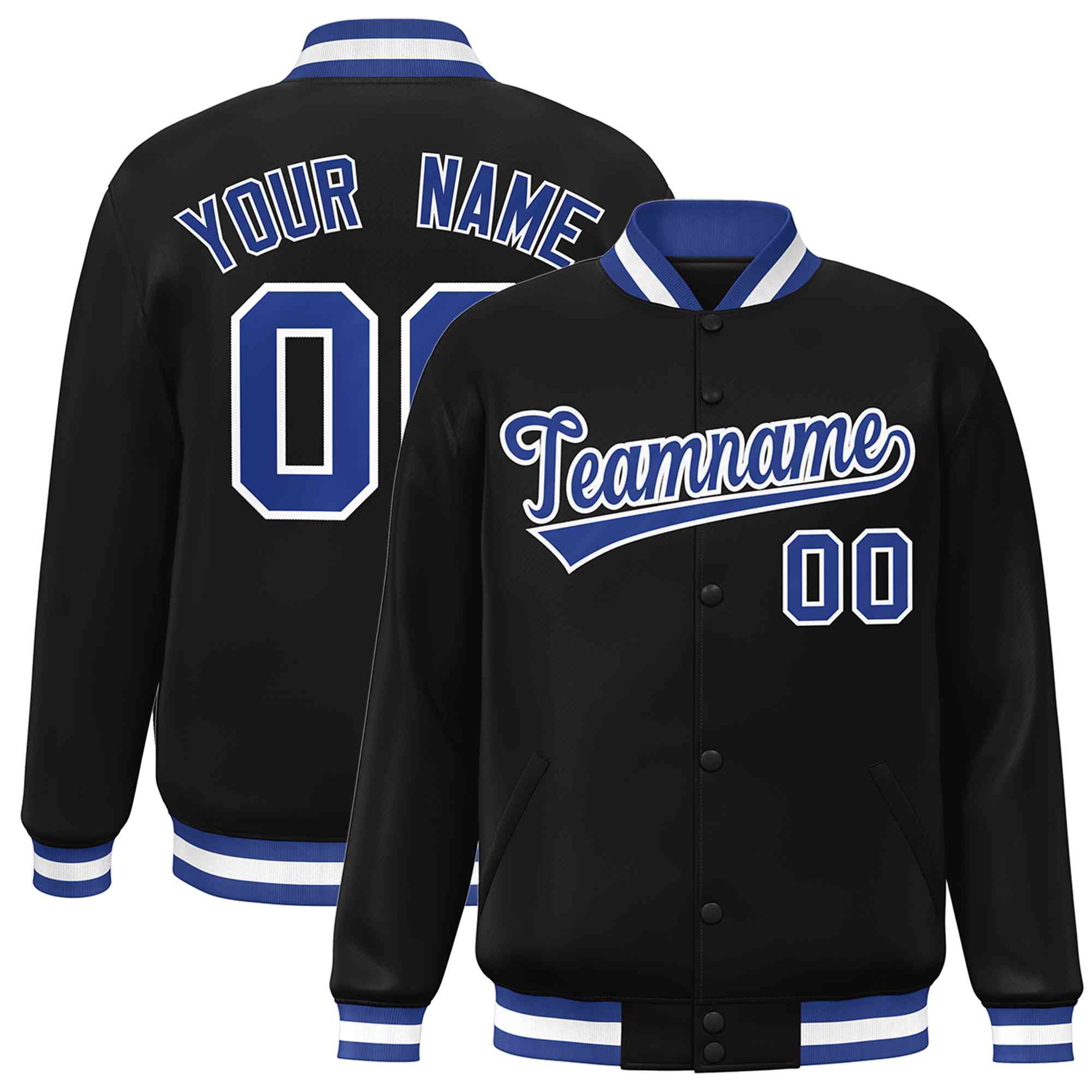 Custom Black Royal-White Classic Style Varsity Full-Snap Letterman Jacket